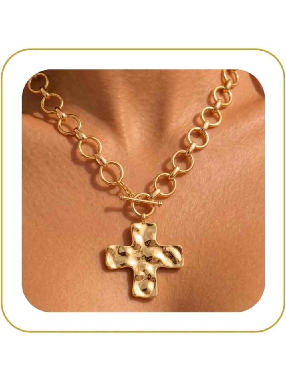 Chunky Gold Cross Necklace for Women | 14K Gold Plated Fashion Jewelry